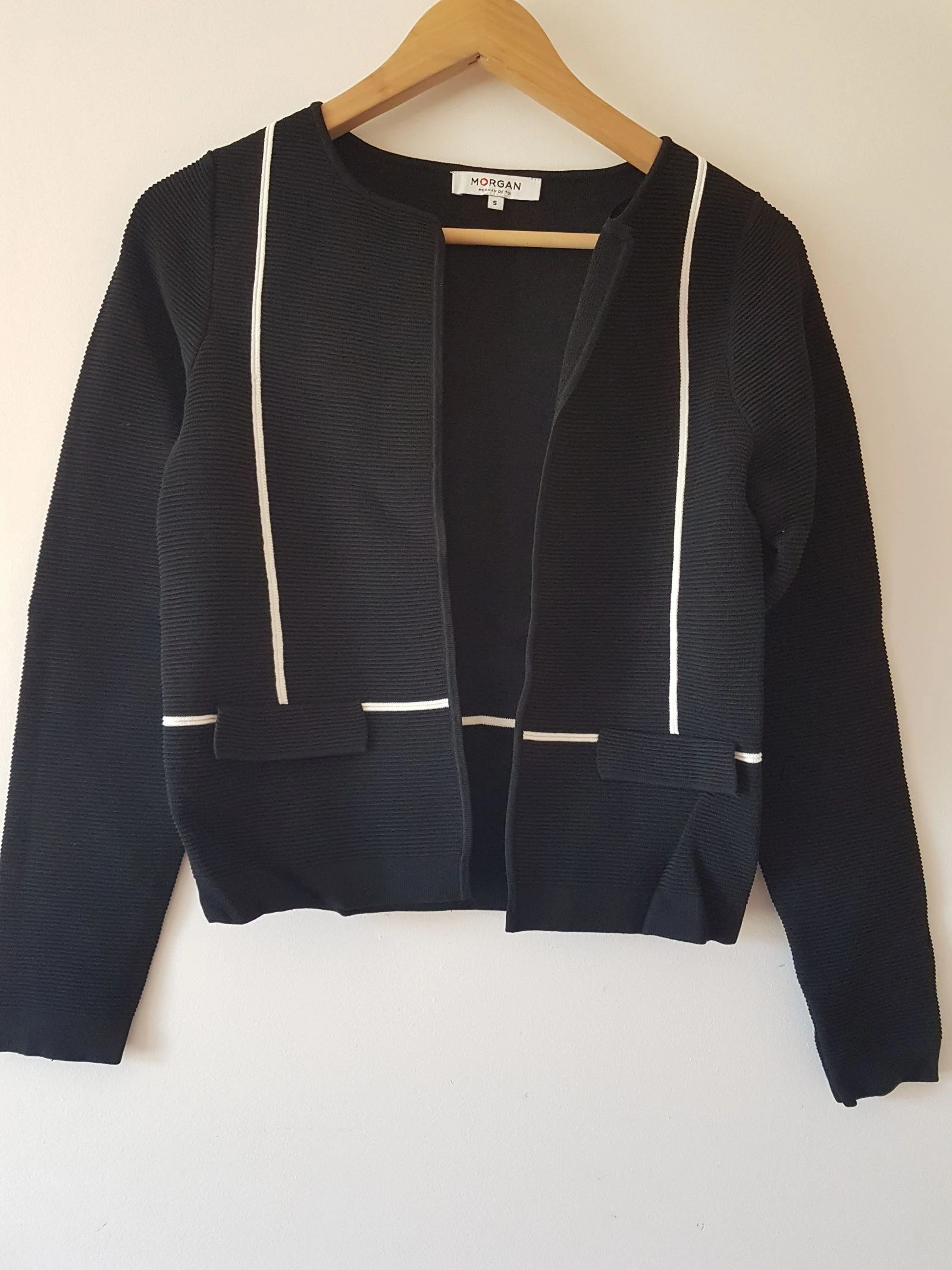 Veste morgan 36 noire et blanche quasi neuve automne hiver soirée chic 
